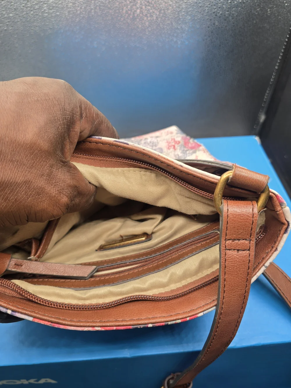 Rosetti Floral Crossbody Bag with Gold-Tone Turn‎ Lock - Pink/Brown